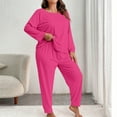 thumbnail image 2 of ABATAB Women Plus Size Pajamas Sets Lounge Crewneck Long Sleeve Long Pant Pj Casual Comfy Loungewear Fall Outfit, 2 of 5