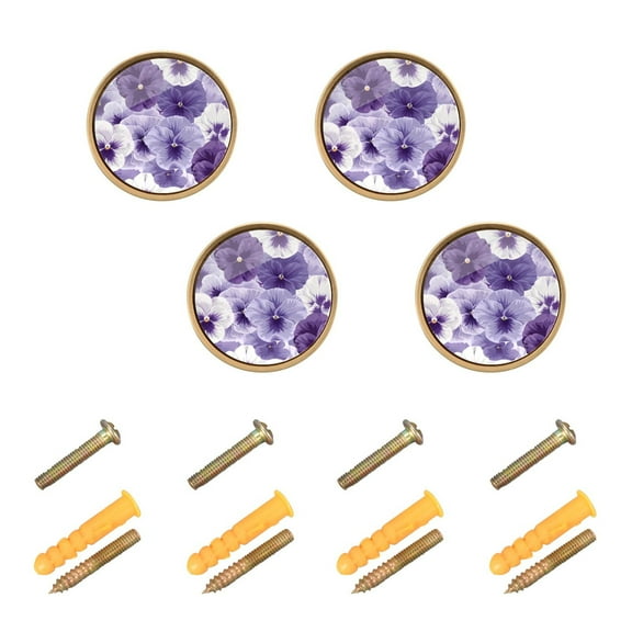 Kitchen Cabinet Knobs Beautiful Pansy Flowers Cabinet Handles Zinc 1.25 inch Diameter 4 Pcs