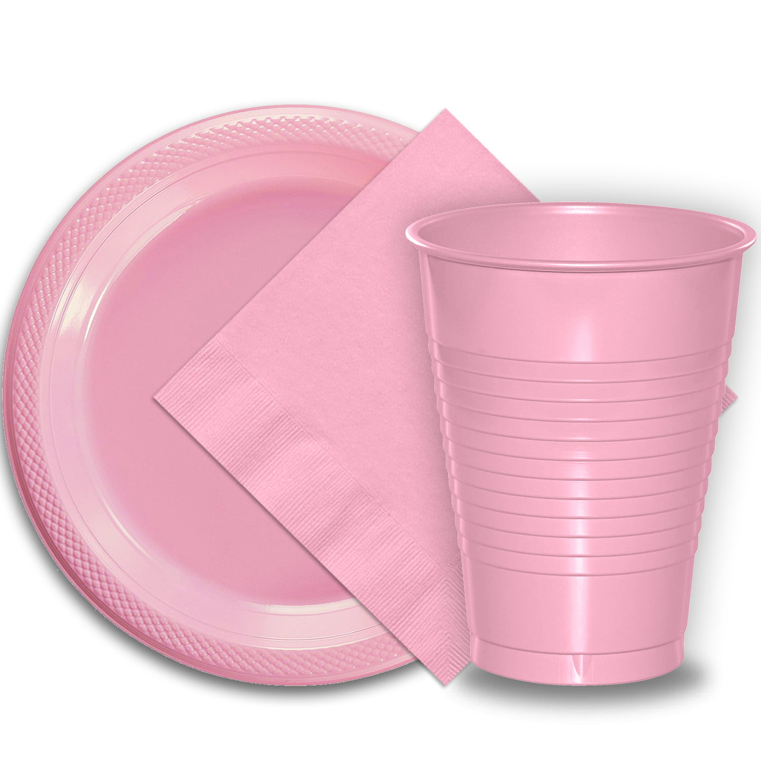 50 Pink Plastic Plates (9"), 50 Pink Plastic Cups (12 oz