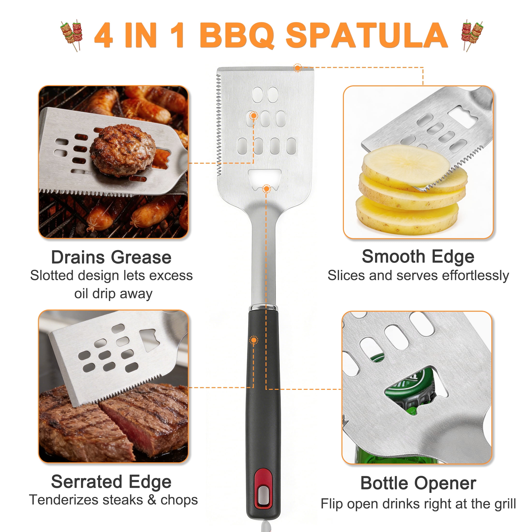 GARITIN 10-Piece BBQ Grill Accessories Set, Stainless Steel Grilling Tools and Utensils, Outdoor Grill Kit with Carry Case for Backyard, Camping and Grilling