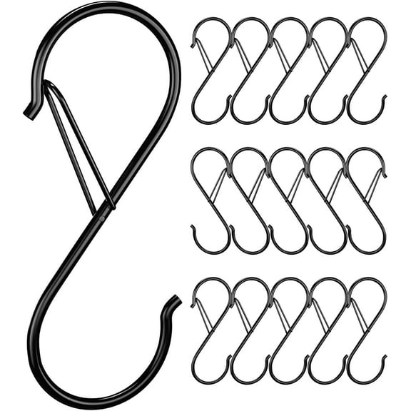8/16/24 Pcs S Hooks - 3.5 Inch Heavy Duty S Hooks for Hanging, Small Metal Hooks with Safety Buckle, S Hooks for Hanging Plants, Closet, Clothes, Kitchen, Garden, Indoor Outdoor, Max Capacity 40 lbs