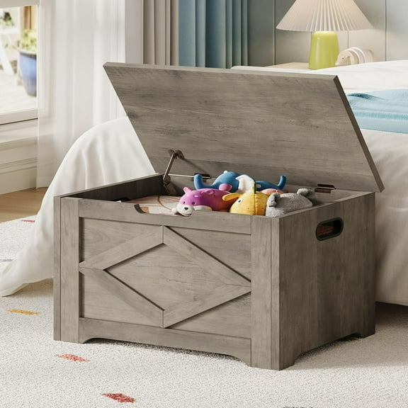 Garvee 23.6" Wooden Storage Chest with Safety Hinge, Compact Storage Bench and Toy Box for Entryway, Living Room, or Bedroom, Easy Assembly, Grey