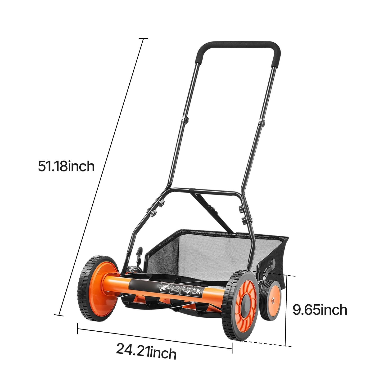 KFFKFF 18-Inch Manual Push Reel Lawn Mower, 5-Blade Design, Adjustable Cutting Height from 1.37 to 2.44 Inches, Walk-Behind Mower with Grass Collection Bag for Lawns, Driveways, and Courtyards