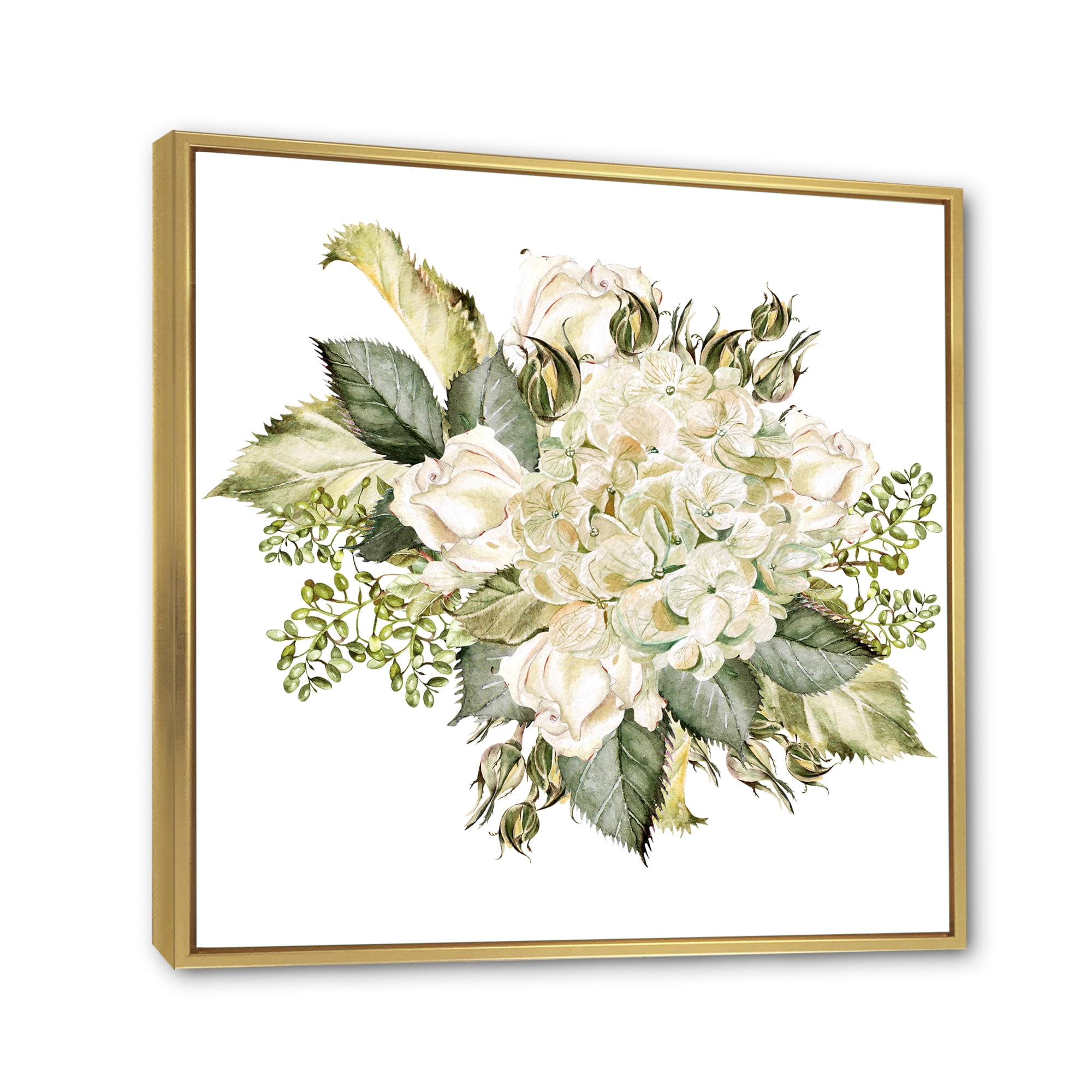 Designart 'Beautiful Bouquet With Roses and Hudrangea' Farmhouse Framed Canvas Wall Art Print
