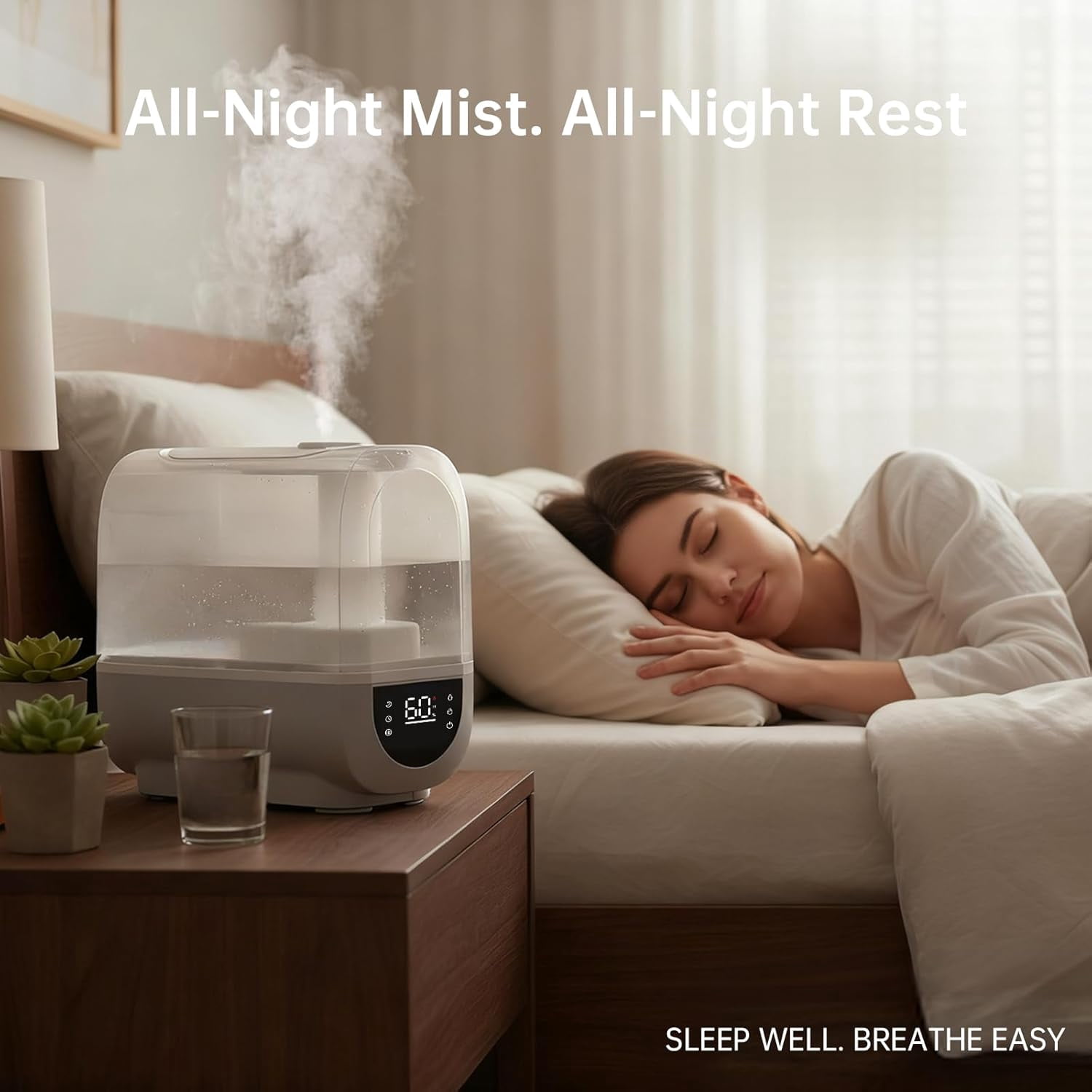 Humidifiers for Bedroom, 6.5L Top Fill for Large Room, dB Quiet Supersized Cool Mist Air Humidifier for Baby Nursery, Plants, Indoor, Auto Shut-Off & Night Light, Easy to Clean & Fill