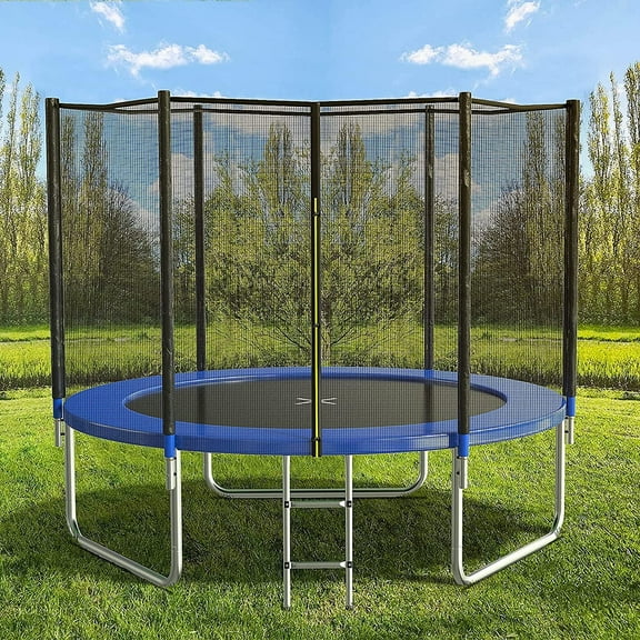 SUGIFT 10ft Trampoline with Safe Enclosure Net 680 lbs Outdoor Fitness Trampoline, Blue