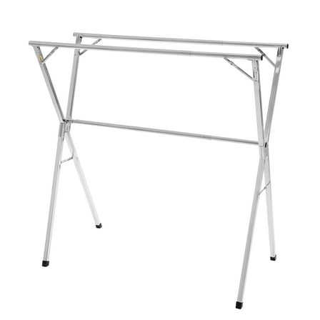 KFFKFF 2-Tier Telescopic Laundry Drying Rack, Stainless Steel Clothes Dryer with 30 Windproof Slots and 2 Shoe Holders, Portable and Free-Standing Design for Indoor and Outdoor Use