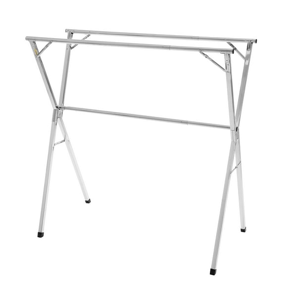 KFFKFF 2-Tier Telescopic Laundry Drying Rack, Stainless Steel Clothes Dryer with 30 Windproof Slots and 2 Shoe Holders, Portable and Free-Standing Design for Indoor and Outdoor Use