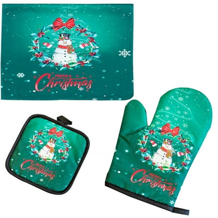 

3-Pack Heat Resistant Oven Gloves Towels Placemats Christmas Decorations with Soft Cotton Cooking Lined Microwave Gloves Set R