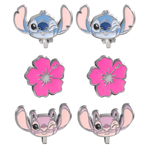 Disney Stitch and Angel Clip-On Earrings Official License, 3-Pack Gift Set