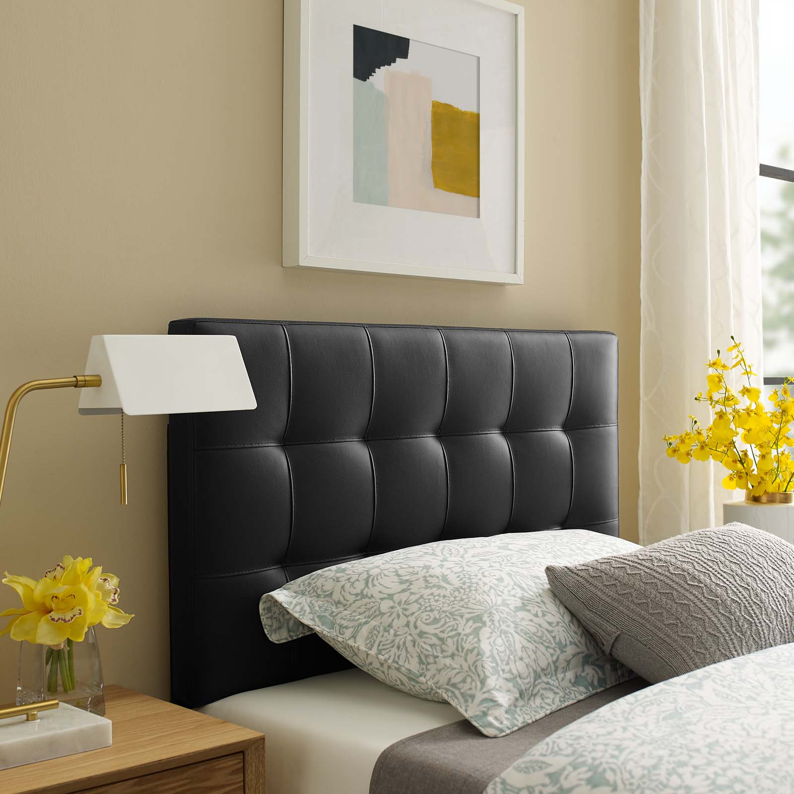 Modway Lily Twin Upholstered Vinyl Headboard in Black