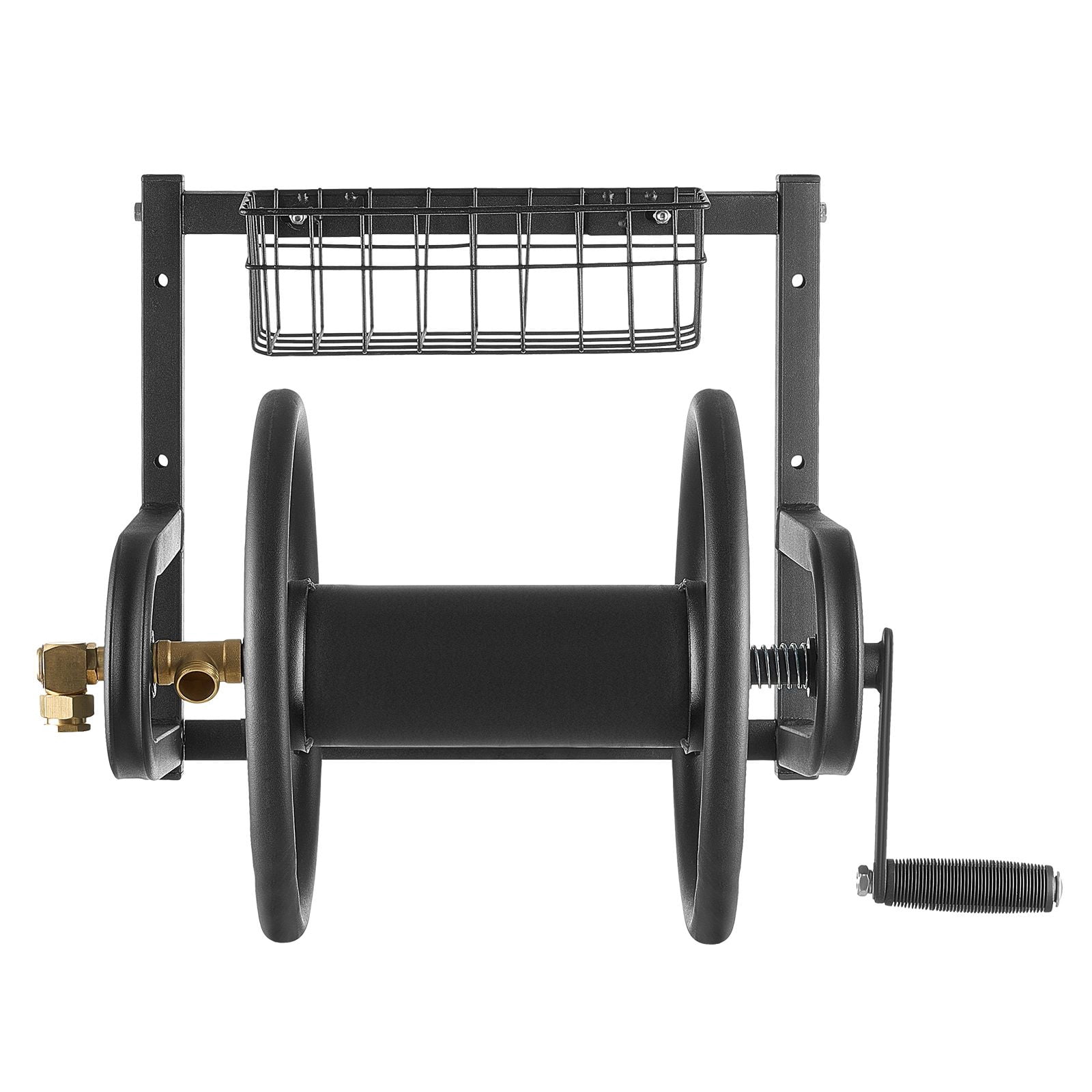 Wall-mounted garden hose reel 125 '5/8 ", reel with brass fittings, outdoor hand reel, yard lawn storage basket, space saving