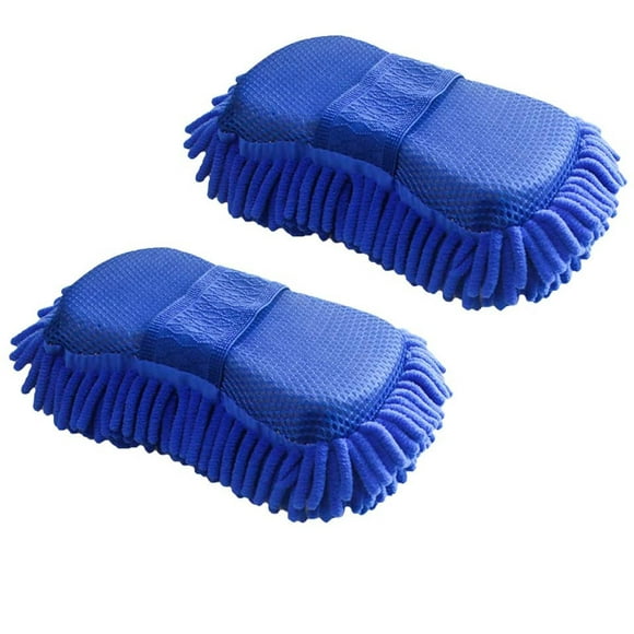 Chenille Microfiber Car Wash Sponge Towel Kit, Cleaning Sponge Wash Mitt for Auto and Home Kitchen Care,Absorbent,Soft,Scratch Free, Blue(2 Pack Wash Sponges)