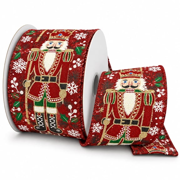 Homeford Fancy Nutcracker Christmas Linen Wired Ribbon, 2-1/2-inch, Deep Red, 10-yard