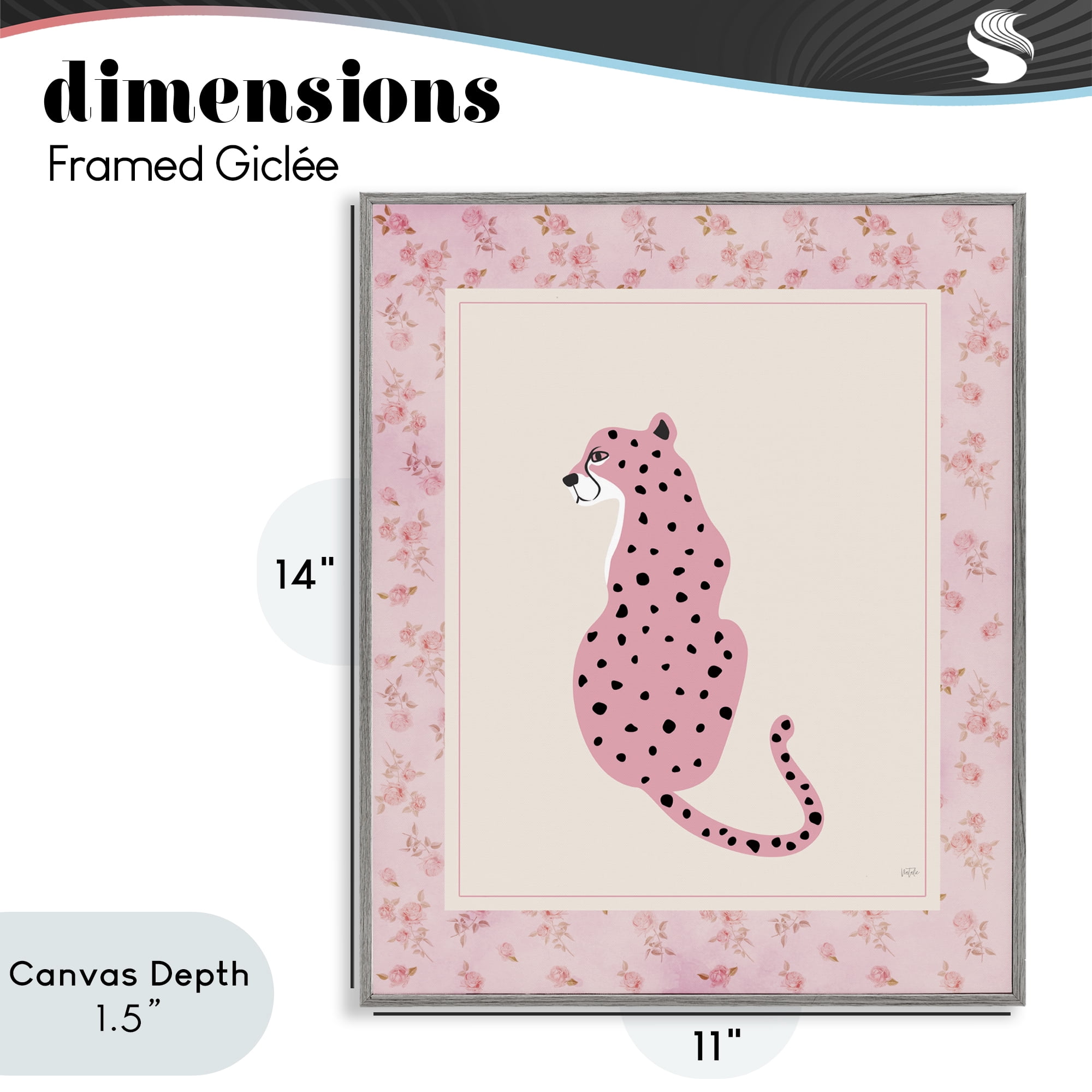 Stupell Industries Pink Sitting Cheetah with Border Gray Framed Giclee Art, design by Natalie Carpentieri
