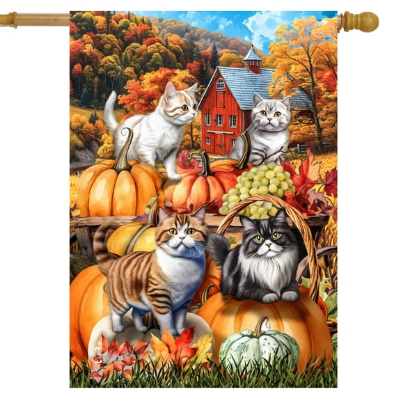 Briarwood Lane Pumpkin Patch Cats House Flag