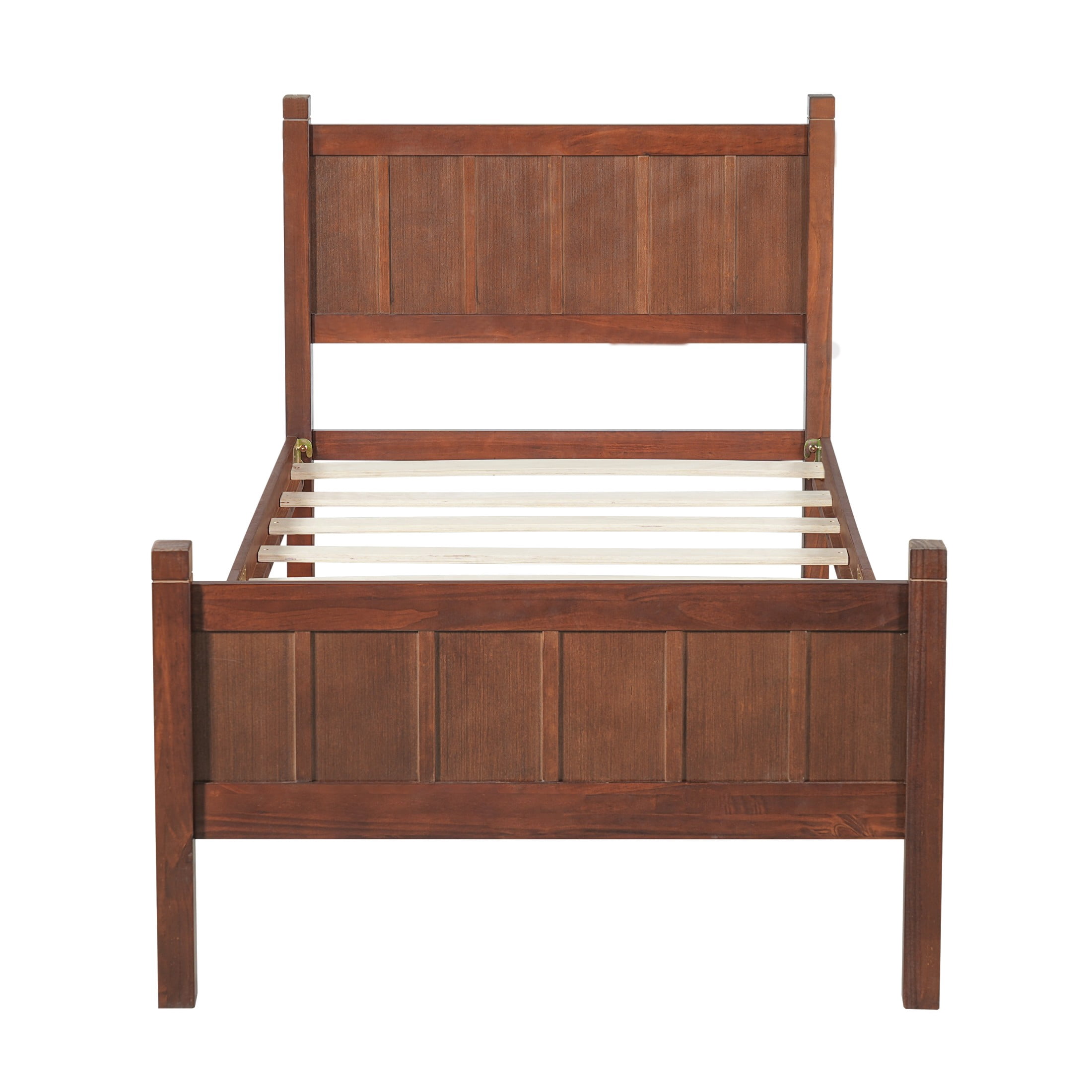 Noble House Twin Platform Bed with Headboard and Footboard, Wood Frame, Dark Walnut