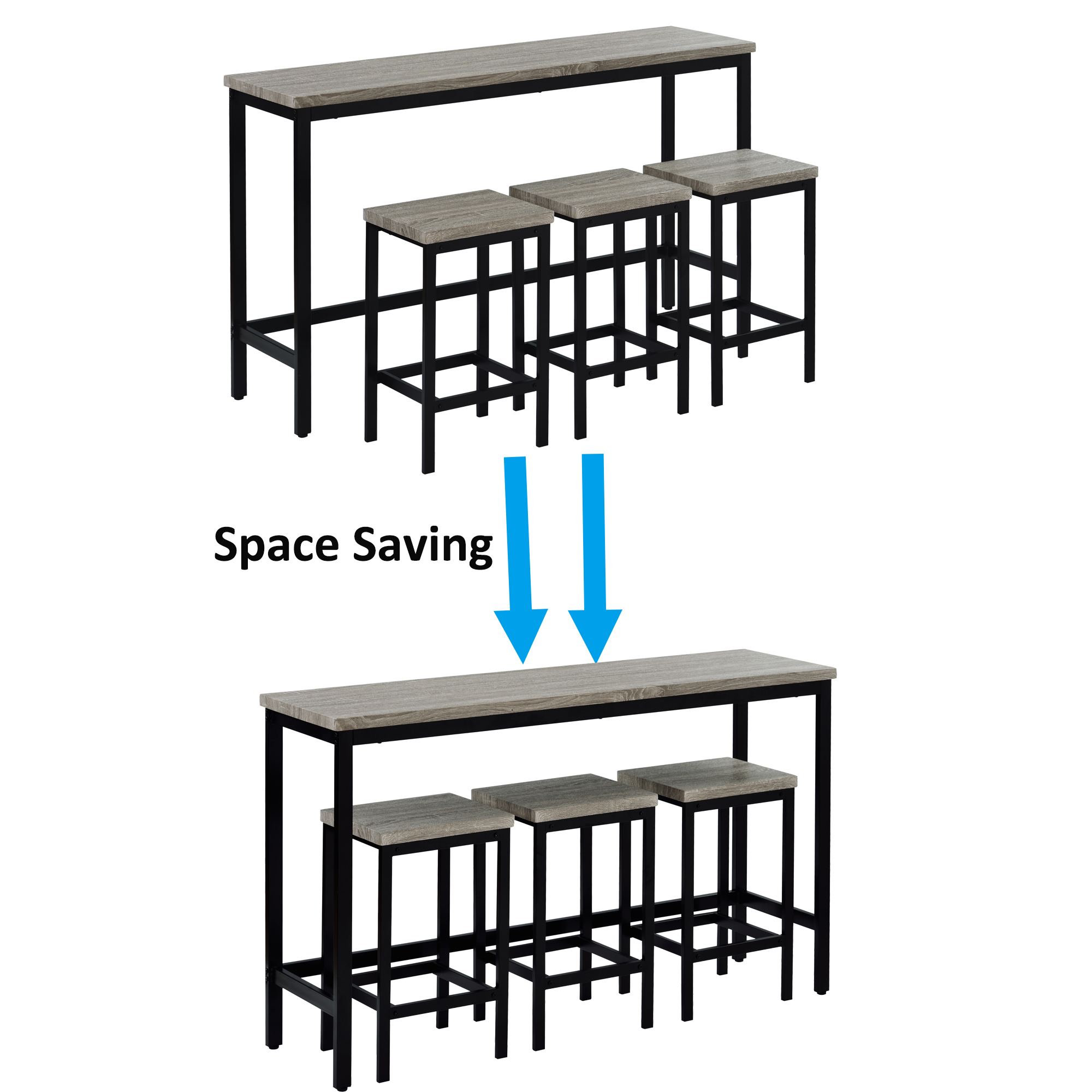 Euroco 3-Piece Counter Height Dining Table Set for 3, 60.2" Farmhouse Extra Long Kitchen Table with Footrest and 3 Stools,Side Table Entryway Table for Kitchen Living Room,Grey
