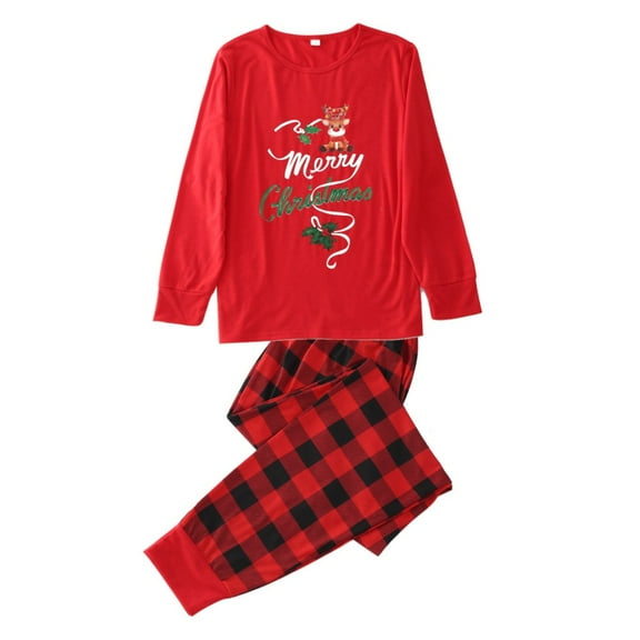 URMAGIC Matching Family Sleepwear Sets Christmas Pajamas with Lettler Print and Plaid Tee and Bottom Loungewear