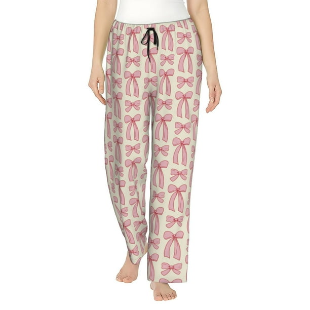 Balery pink hand drawn bows Pantalones de pijama para mujer, pijamas ultraligeros, pantalones de estar por casa-Small
