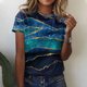 thumbnail image 1 of ICHUANYI Clearance Fashion Women's Summer Round-Neck Short Sleeve Print Casual T-shirt Blouse(Blue, S) ICHUANYI WER2023080908340, 1 of 5