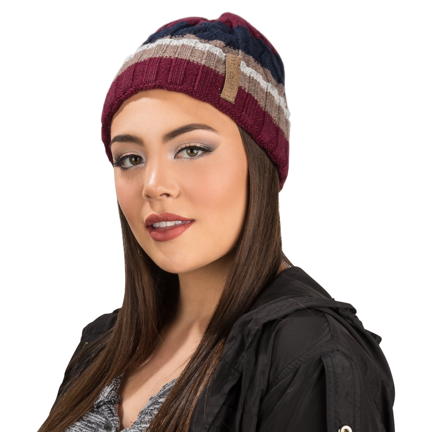 Women's Patriot Warm and Cozy Knitted Beanie and Soft Plush Chic Infinity Scarf Bundle