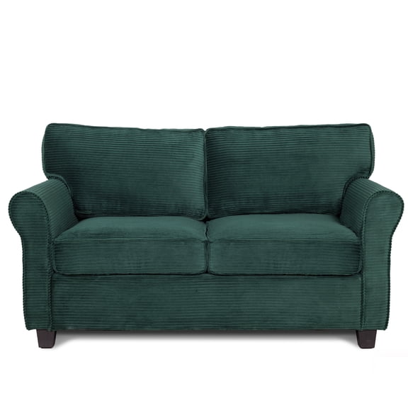 Nmkwnr 2 Seater Loveseat Sofa with Wood Frame, 57" Corduroy Sofa Couch for Living Room, Bedroom, Office, Dark Green