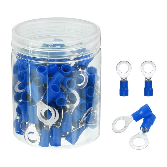 Uxcell 100Pcs Insulated Ring Terminal RV5.5-8 Battery Lugs 12-10AWG Electrical Crimp Terminals Eyelet Wire Connectors for Industrial, Electrical Wiring, Blue