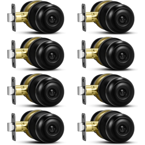 8 Pack Matte Black Door Knobs, Privacy Door Knob with Lock, Interior Doorknobs with Round Ball, Keyless Door Lockset for Bedrooms Bathrooms