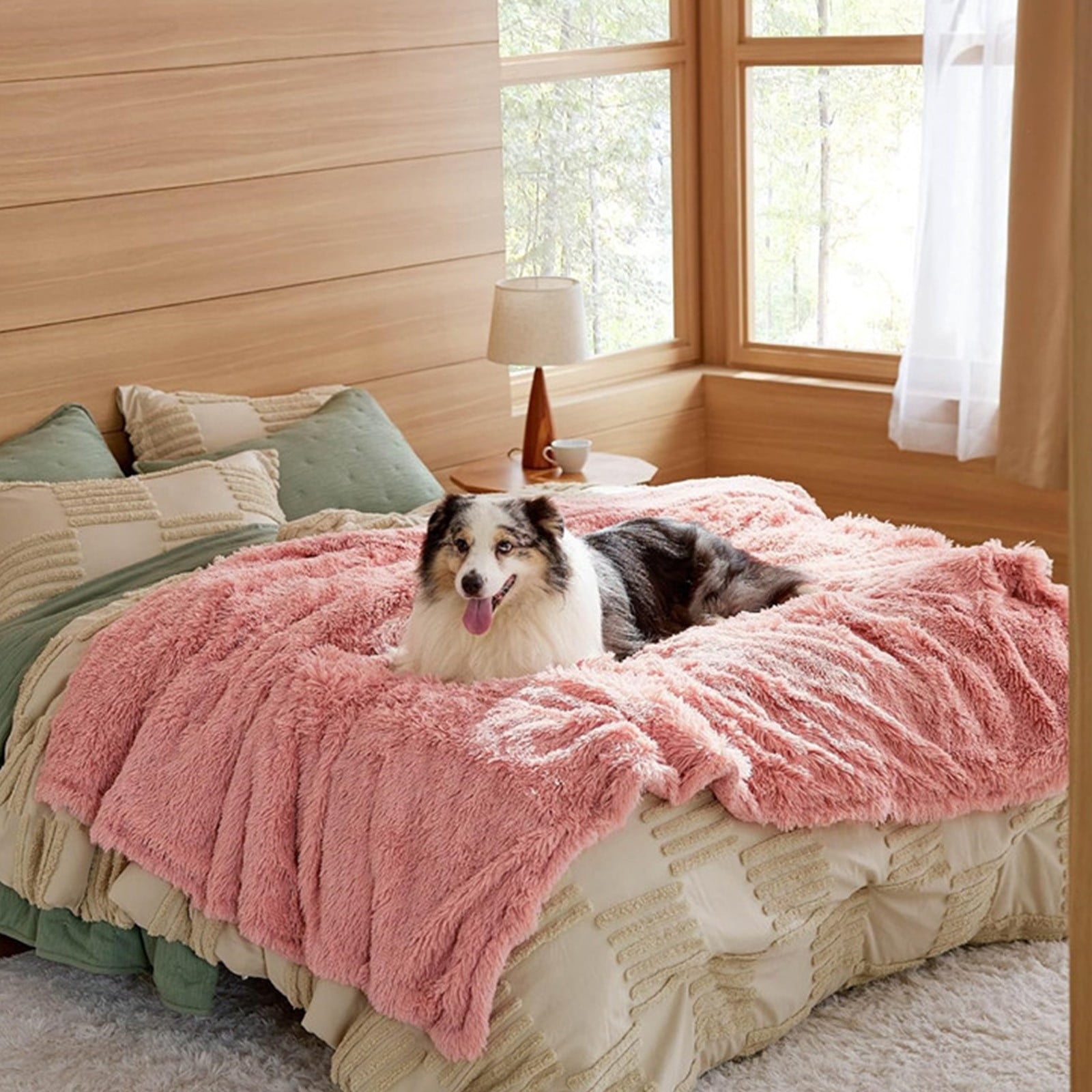 Dog Blanket – Long Wool PV Fleece Waterproof Padded Kennel Blanket for Dogs, All-Season Warmth, Soft and Cozy, Pink