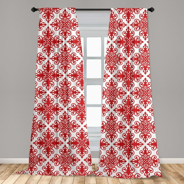 Red Curtains 2 Panels Set Western Style Fl Scroll Motif Swirled Lines Antique Royal Ornament With Framework Window Ds For Living Room Bedroom 56 W X 95 L White By Ambesonne Com Window Ds, Western Style Curtains For Living Room