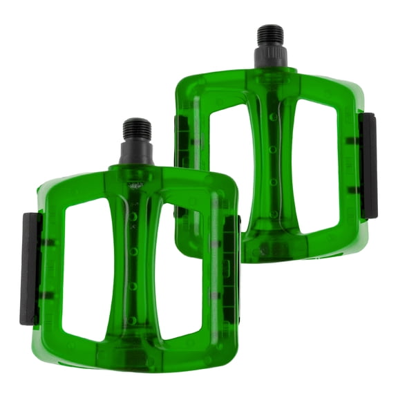 Unique Bargains Bicycle Pedal Plastic Bike Flat Pedal with Reflective Strips Translucent Green Fit 14mm Axles Non-Slip Bicycle Pedal for BMX MTB Road Bikes 1 Pair