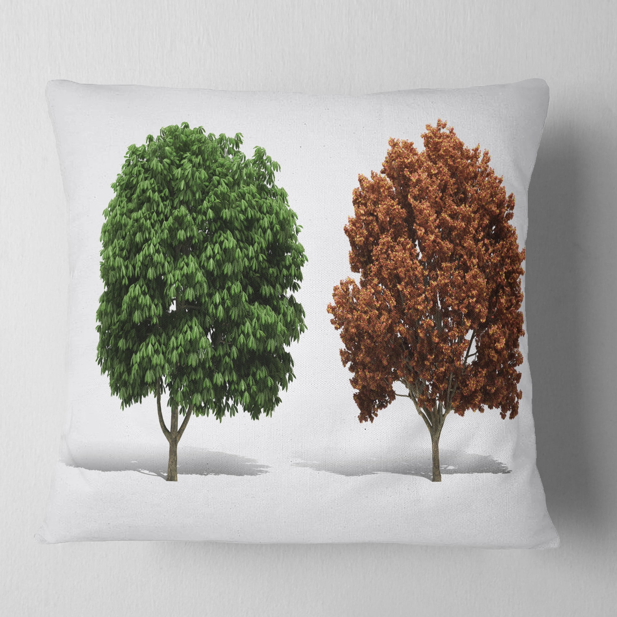 Designart Green and Red 3D Fractal Trees - Abstract Throw Pillow - 16x16