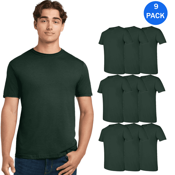 Gildan Forest T-Shirt Pack 9, Short Sleeve Taped Neck Tee Softstyle Classic Fit for Adult, S