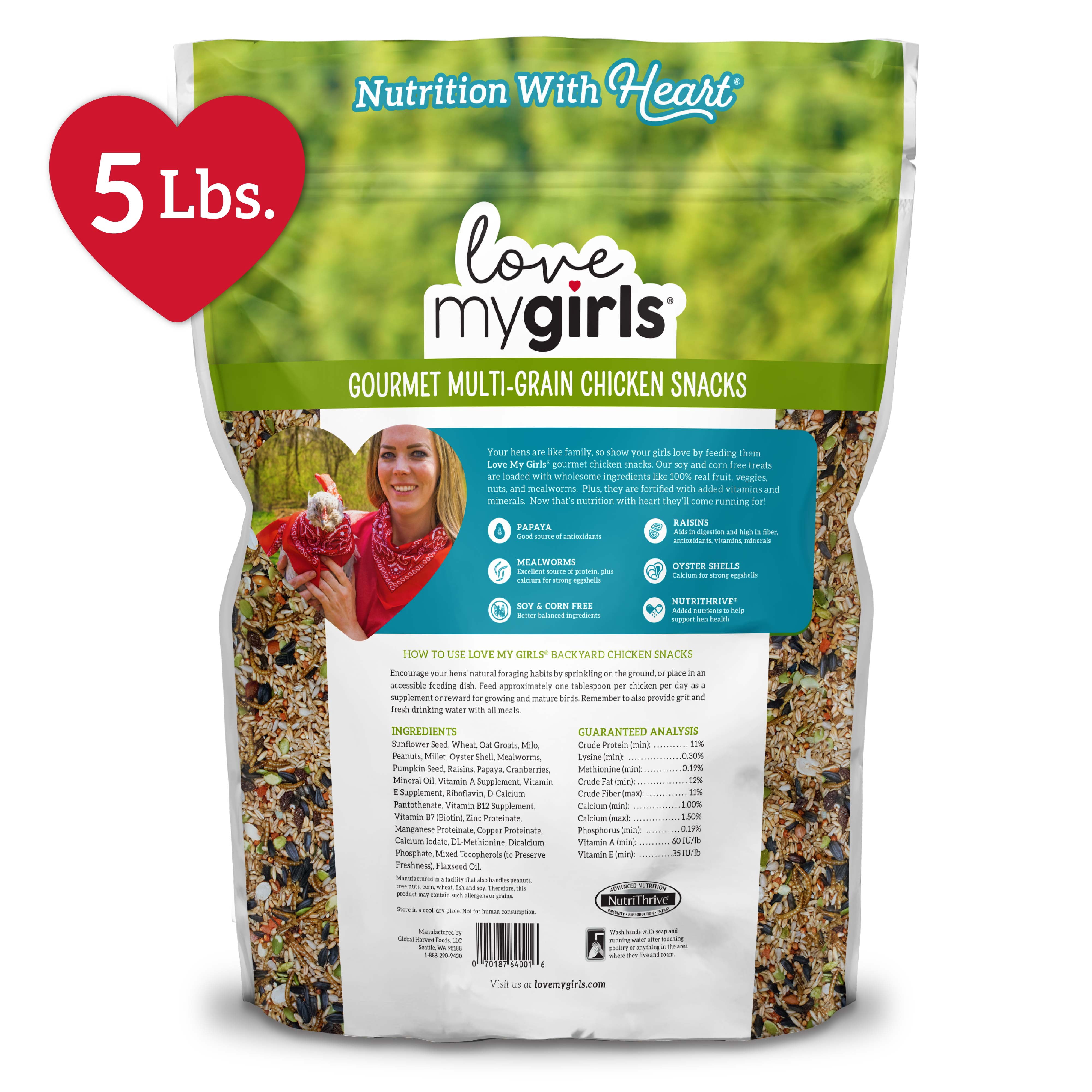 (2 pack) Love My Girls Fruit & Worms Gourmet Multi-Grain Chicken Treats, Granules, 5 lb. Bag