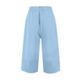 thumbnail image 6 of Tianiyouqing Linen Crop Pants for Women Comfy High Waist Drawstring Stretch Capri Pants Elastic Lightweight Dressy Boho Pants with Pockets Sky Blue S, 6 of 9
