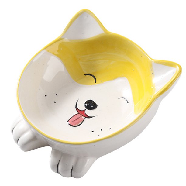 Cuenco de cerámica para gatos y mascotas, cuenco bonito para beber, cuenco para mascotas, protector de cuello con pies altos, cuenco para perros con pies bajos