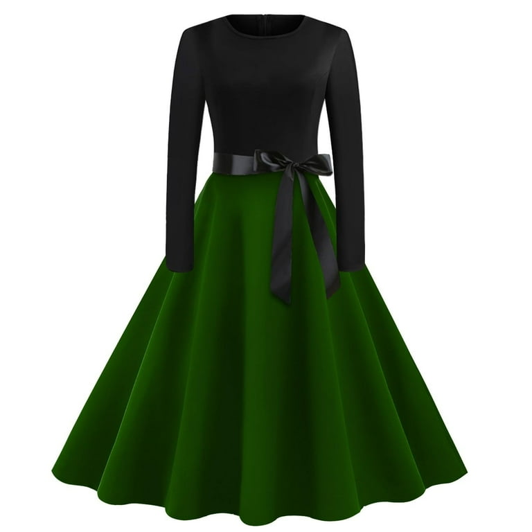 NXMZXB Halloween Vintage 1950s Dresses for Women Long Sleeve Patchwork  Crewneck Pullover Tshirt Dress Loose Flowy Comfy Tunic Dress A-Line Party  Cocktail Dress with Belt Mint Green L - Walmart.com