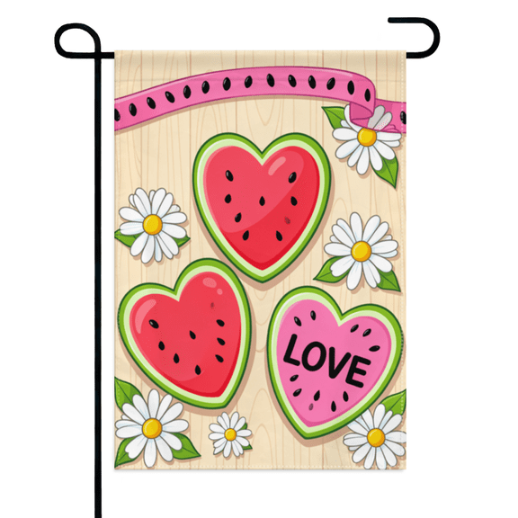 Summer Watermelon Daisy Garden Flag 12×18in Double Sided Sweet Fruit Floral Casual Outdoor UV Protected Decor For Porch Lawn Patio Yard Home