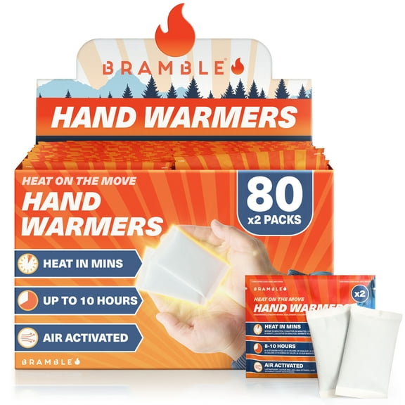 BRAMBLE 80 pcs Hand Warmers (40 Pairs) Up to 10 Hour for Cold Weather, Ski, Camping, Sports & Outdoor Activities, Disposable Air Activated Instant Heat Packs Hot Pockets for Body, Feet, Adult & Kids