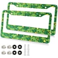 thumbnail image 2 of GZHJMY St. Patrick's Day Shamrock License Plate Frames, License Plate Covers, 2 Packs Universal Aluminum Tag Frame with 2 Holes & Screw Caps Car Tags, Elliptical Hole Decorative, 2 of 7
