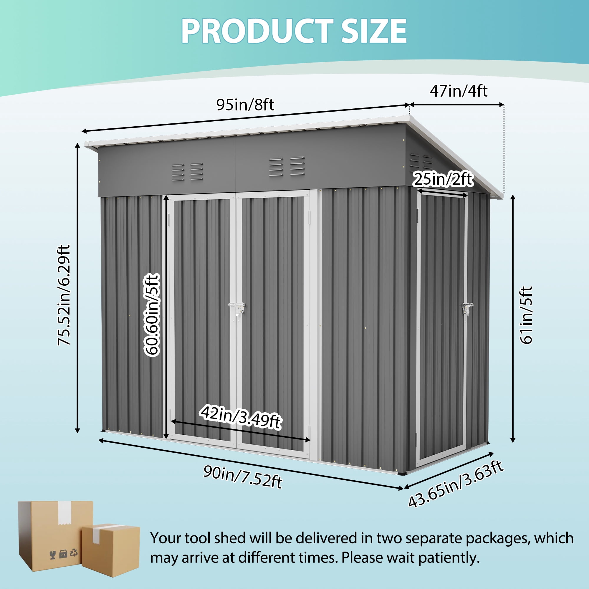 Leumius 4x8 FT Slope-Roof Reinforced Storage Shed with Weatherproof Sloping Roof and 4 Air Vents,Left/Right Optional Door, Outdoor Tool Shed Warehouse for Garden Storage Pet House
