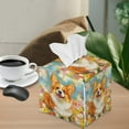thumbnail image 2 of ZIATUBLE Corgi Floral Square Tissue Box Covers Leather Tissue Box Covers Rrectangular Napkin Organizer Dispenser with Snap Button Tissue Box Container Reusable Tissue Pouch, 2 of 7