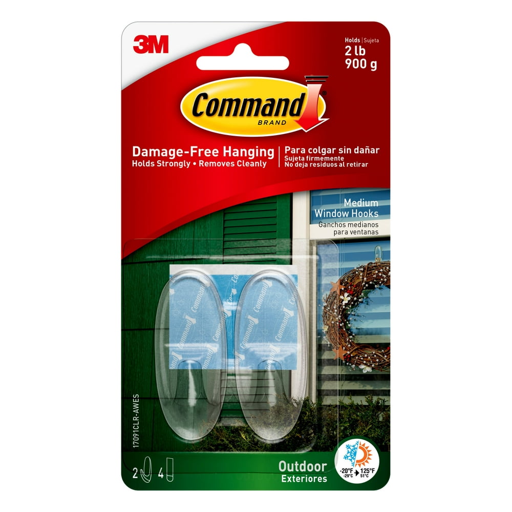 Command Outdoor Medium Clear Window Hooks, 2 Hooks, 4 Strips Walmart