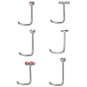 Adult Womens Body Jewelry 22G Multi Shape Stainless Steel & Crystal Nose Ring, 6 Pack
