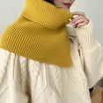 thumbnail image 6 of Women Solid Color Ribbed Knit Faux Collar Neck Guard Winter Turtleneck Dickey Asymmetrical Split Scarf Shawl with Button, 6 of 6