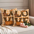thumbnail image 2 of Orange Pumpkins Fall Outdoor Waterproof Pillow Covers, Thanksgiving Botanical Plaid Farmhouse Decorative Square Throw Pillowcase Sofa Cushion Sham for Patio/Couch/Chair, 18"x18" 2 Pack, 2 of 8