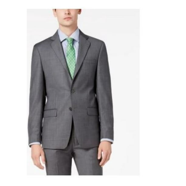 Calvin Klein Men's X-Fit Slim-Fit Stretch Solid Wool Suit Jackets, Gray 46R  