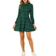 thumbnail image 5 of INSPIRE CHIC Women's Plaid Long Sleeves  A-Line Button Up Casual Shirt Dress XS Green, 5 of 7