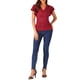 thumbnail image 2 of Blusa Faux Wrap Inspire Chic para mujer, blusa casual de verano con cuello en V y mangas con volantes, talla L, rojo oscuro, 2 of 6